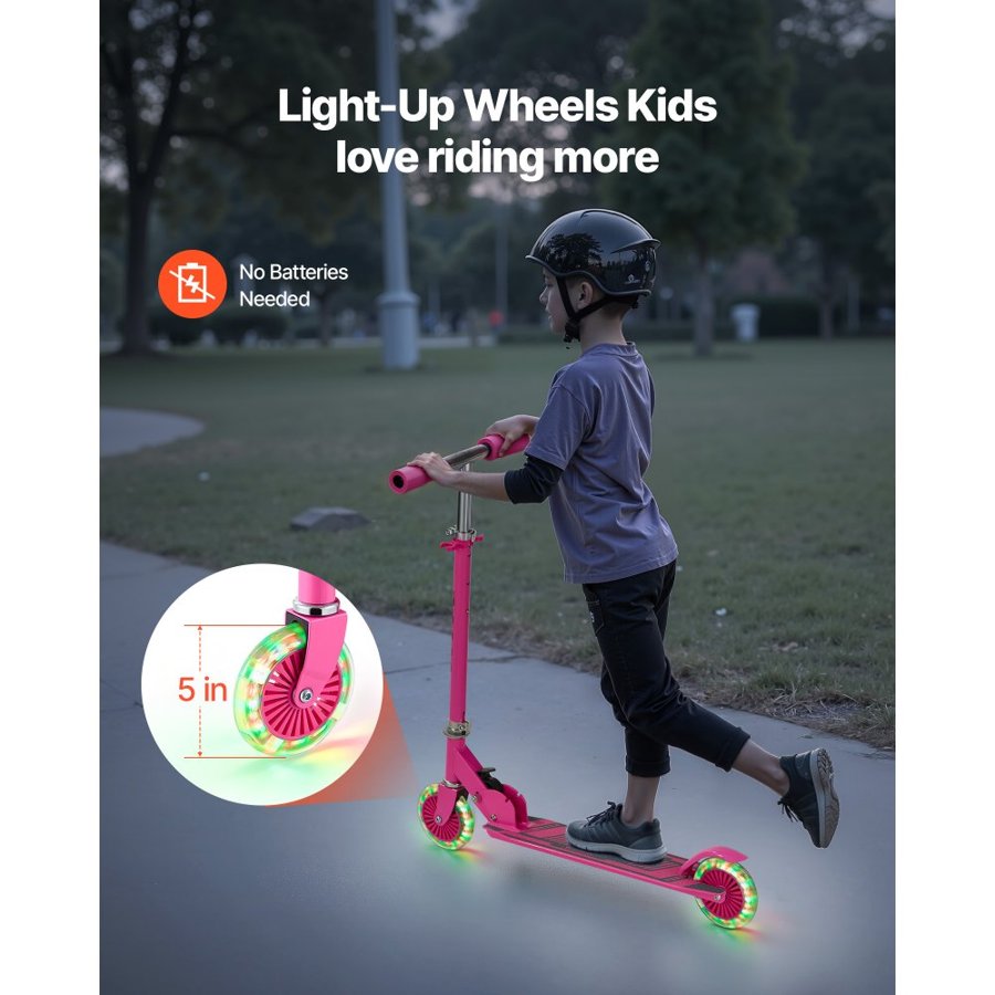 VEVOR Kids 2 Wheel Scooter – Ages 3+, 4.9LBS, Pink, 5" PVC