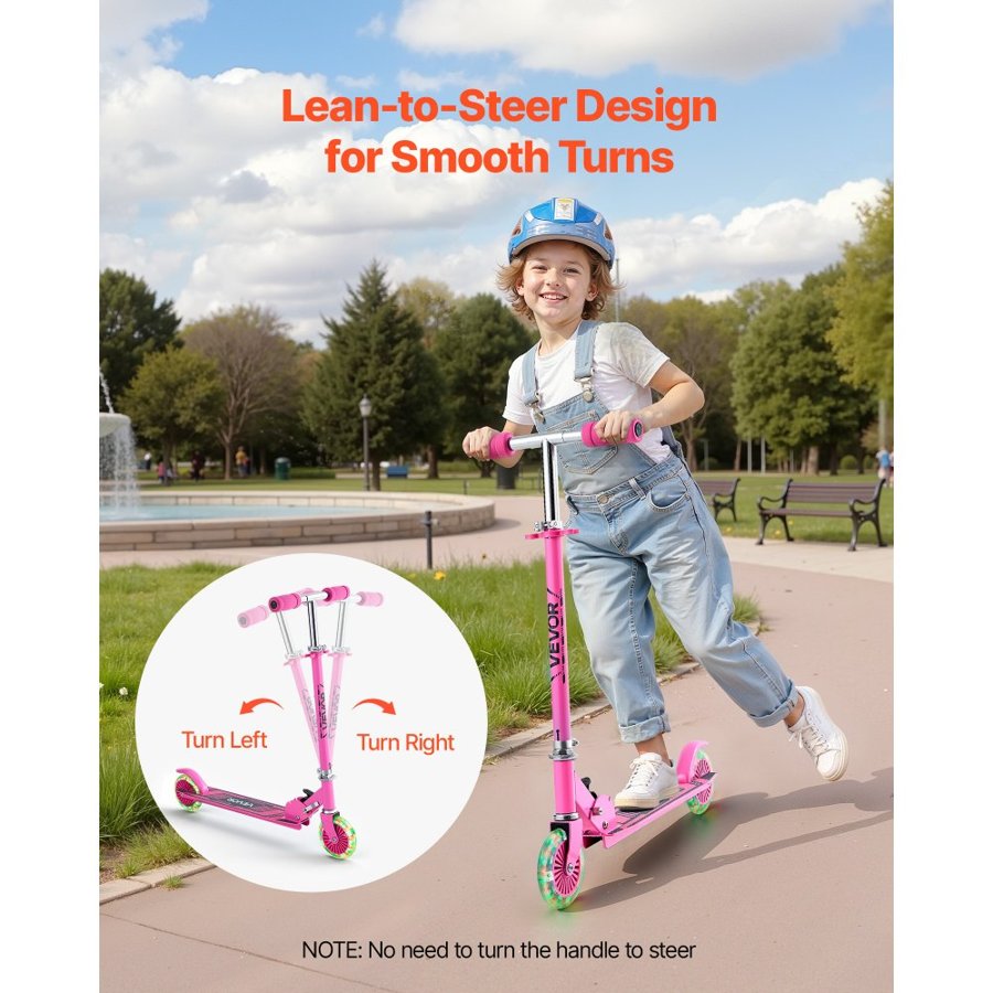 VEVOR Kids 2 Wheel Scooter – Ages 3+, 4.9LBS, Pink, 5" PVC