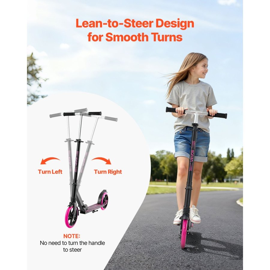 VEVOR Pink Toddler Scooter – Ages 8+ Teens/Adults, 220 lbs