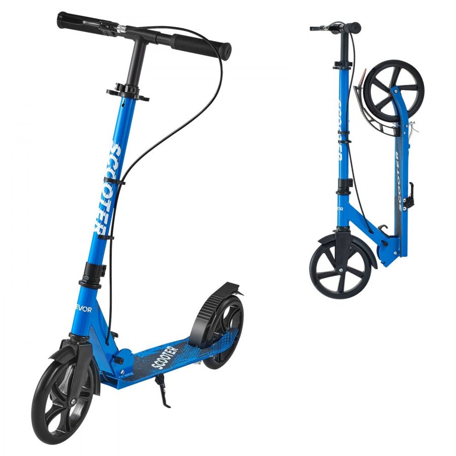 VEVOR Kick Scooter for Kids Ages 8+, Teens & Adults, 2-Wheel Toddler Scooter with Height Adjustable Handlebar, Wide Anti-Slip Deck, Foldable Lightweight for Boys & Girls up to 99.8 kg, Black + Blue