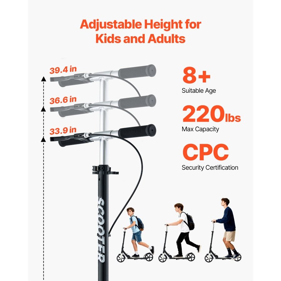 VEVOR Kick Kids Scooter – Adjustable, Foldable, 220 lbs Cap