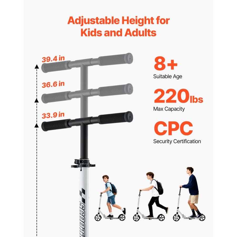 VEVOR Kick Scooter for Teens – 220 lbs Capacity, 8" Wheels