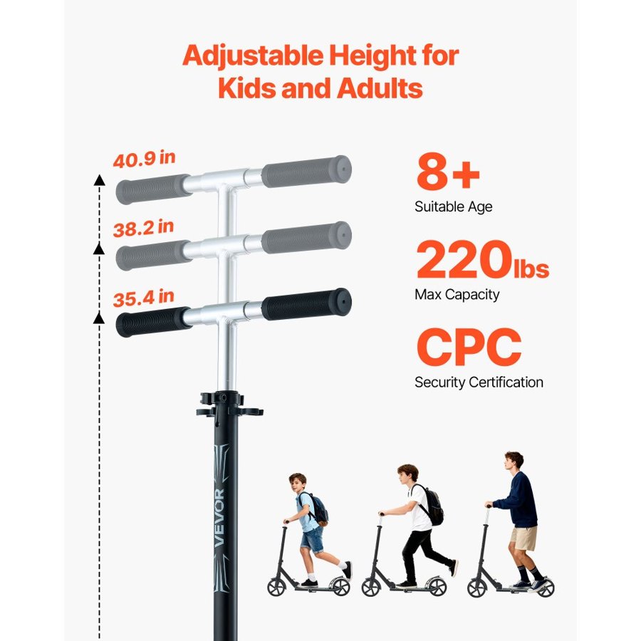 VEVOR Childrens 2 Wheel Scooter – Adjustable Height, 220 lbs