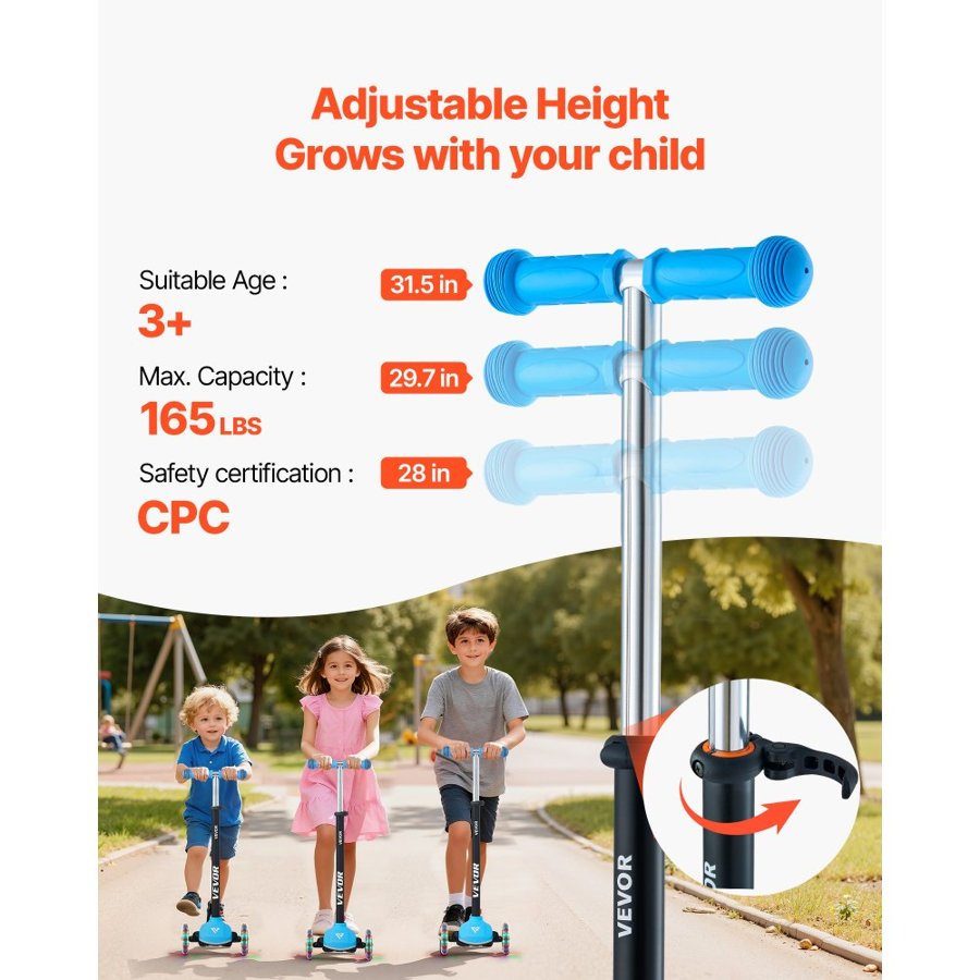 VEVOR Toddler 3 Wheel Scooter – Kids Ages 3+, 165 LBS