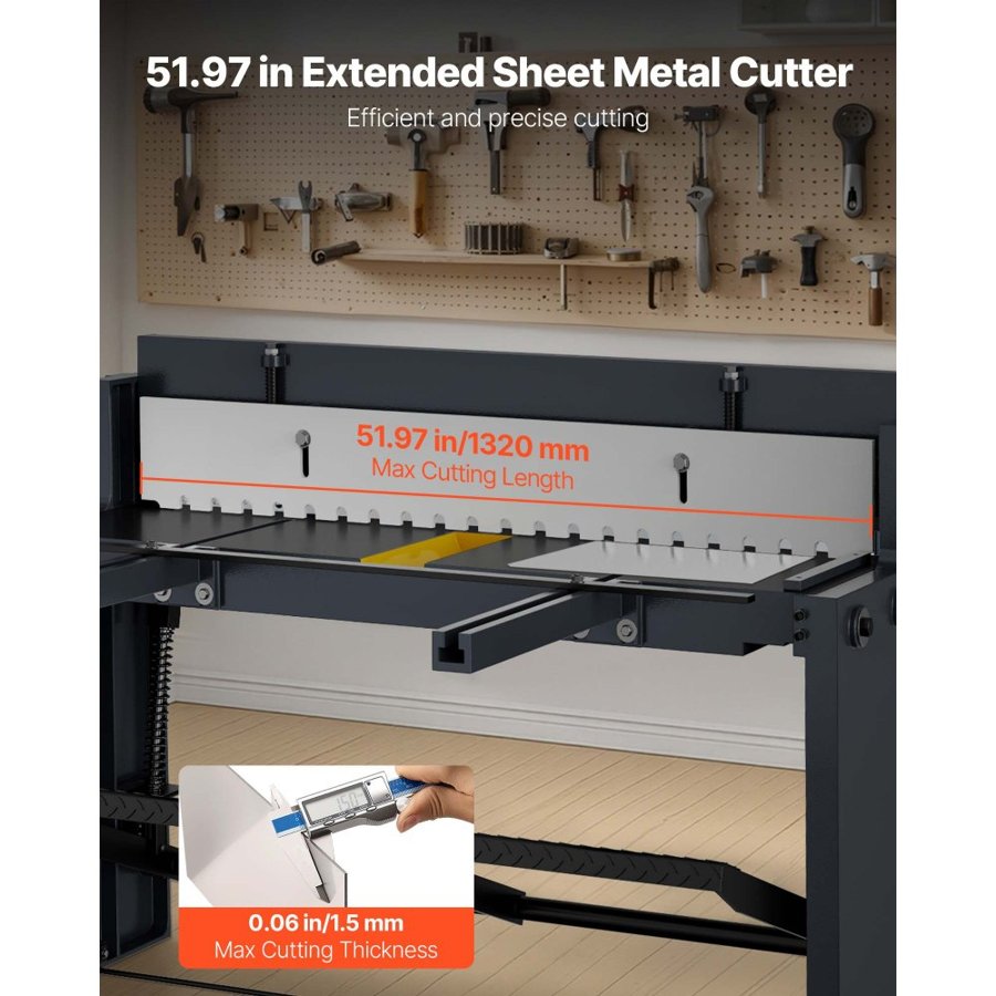 VEVOR Foot Stomp Sheet Metal Shear, 1320 mm Width Manual Floor Shear, with Soild Steel Frame, Adjustable Blade Gap, Material Stops, Foot-Pedal Control for Cutting Steel, Copper, Rebar, and Aluminum