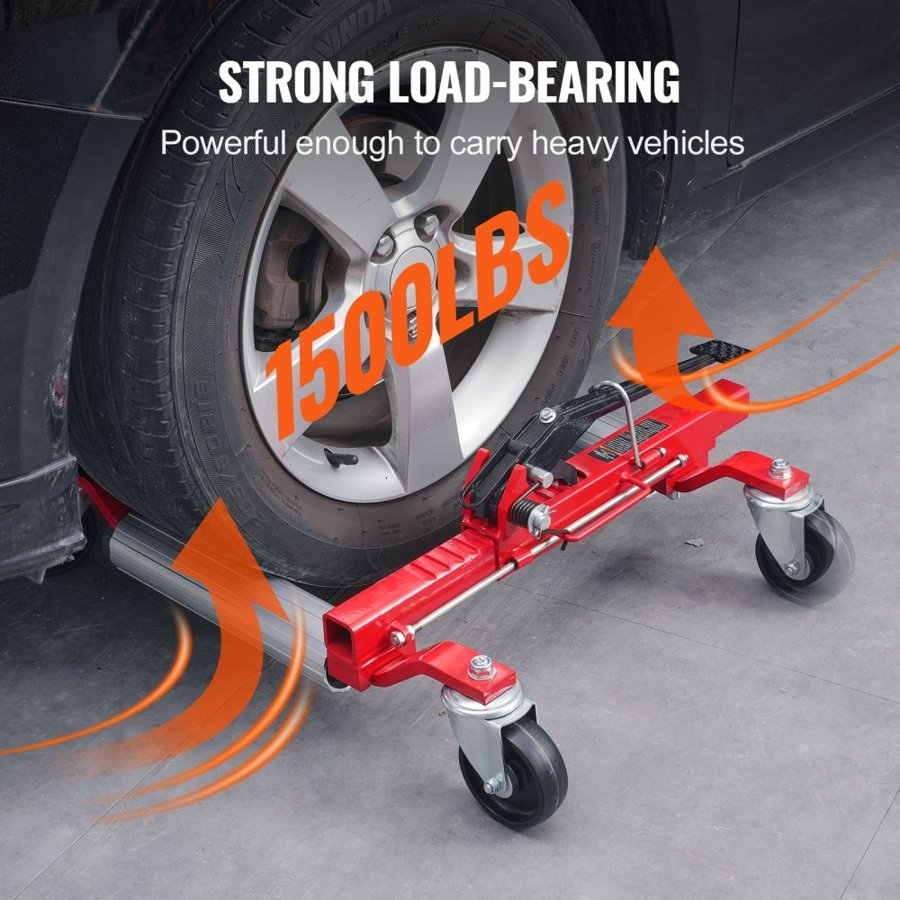 VEVOR Wheel Dolly, Max Capacity 1500 Lbs Car Dolly, Car Jack Dolly Lifter with 360° Rotatable Wheels, Heavy Duty Vehicle Positioning Ratchet Tire Jack, for Vehicle Car Auto Repair Moving