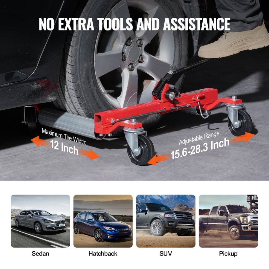 VEVOR Wheel Dolly, Max Capacity 1500 Lbs Car Dolly, Car Jack Dolly Lifter with 360° Rotatable Wheels, Heavy Duty Vehicle Positioning Ratchet Tire Jack, for Vehicle Car Auto Repair Moving