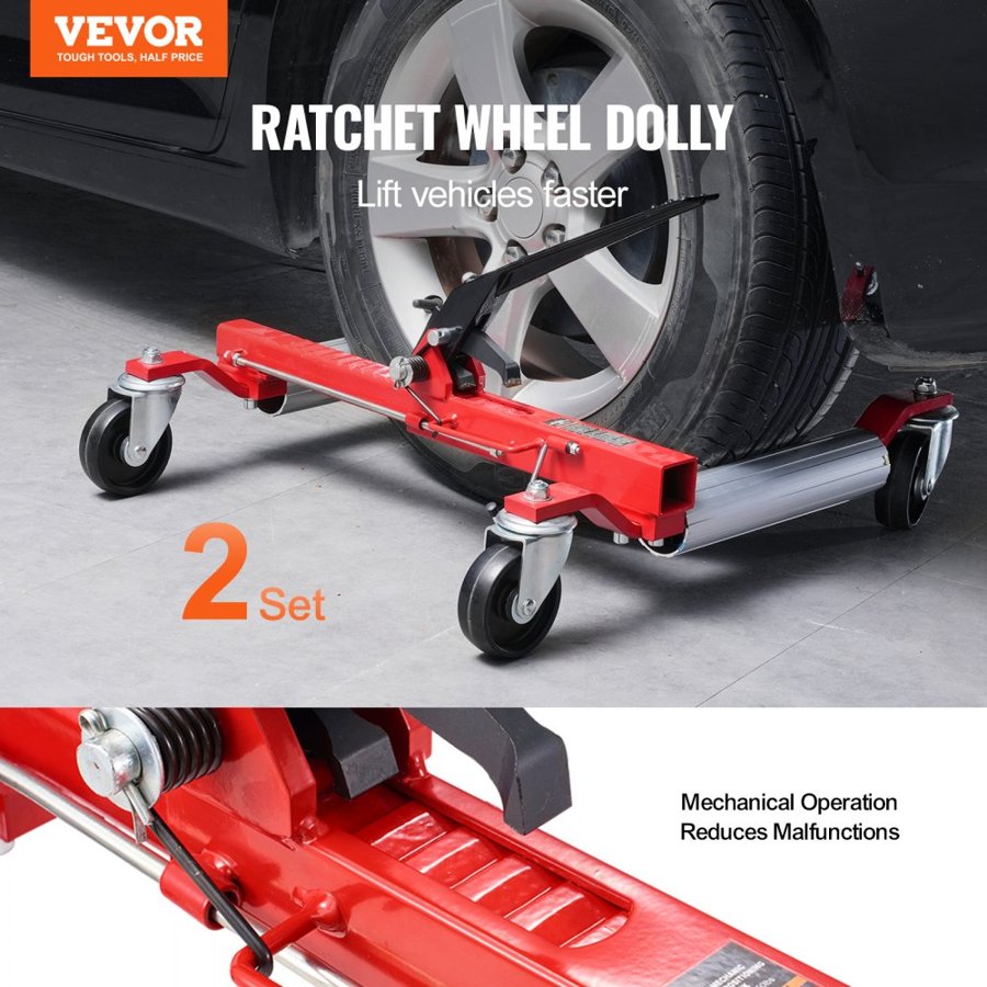 VEVOR Wheel Dolly, Max Capacity 1500 Lbs Car Dolly, Car Jack Dolly Lifter with 360° Rotatable Wheels, Heavy Duty Vehicle Positioning Ratchet Tire Jack, for Vehicle Car Auto Repair Moving, Set of 2