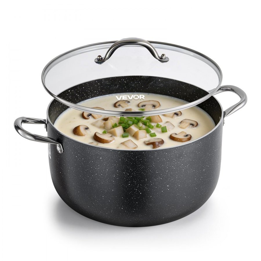 VEVOR Aluminum Stock Pot, 11.4 L Nonstick Ceramic Coated Pot with Glass Lid, PFOA-Free, PFAS-Free, Compatible with Gas Stoves, Induction Cooktops, Electric Stoves, for Soups, Stews, and Pasta