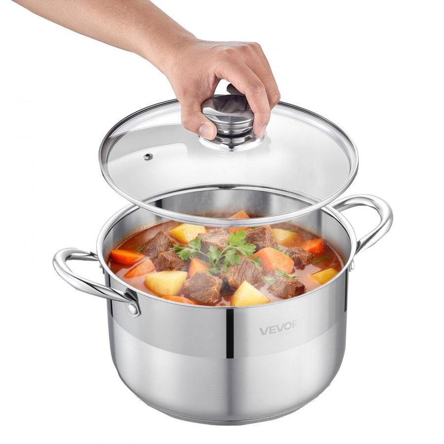 VEVOR 8 qt Stainless Steel Stock Pot – 304 SS, 5-Layer Base