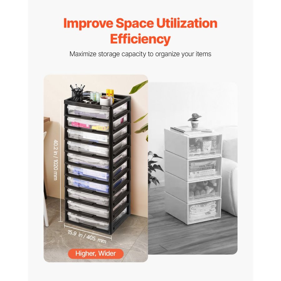 VEVOR Plastic Storage Organizer, 10-Tier Large Capacity with Organizer Top, Black Frame Only, PP Material Multifunctional Scrapbook Storage, for Office Essentials Tools Arts and Crafts Supplies