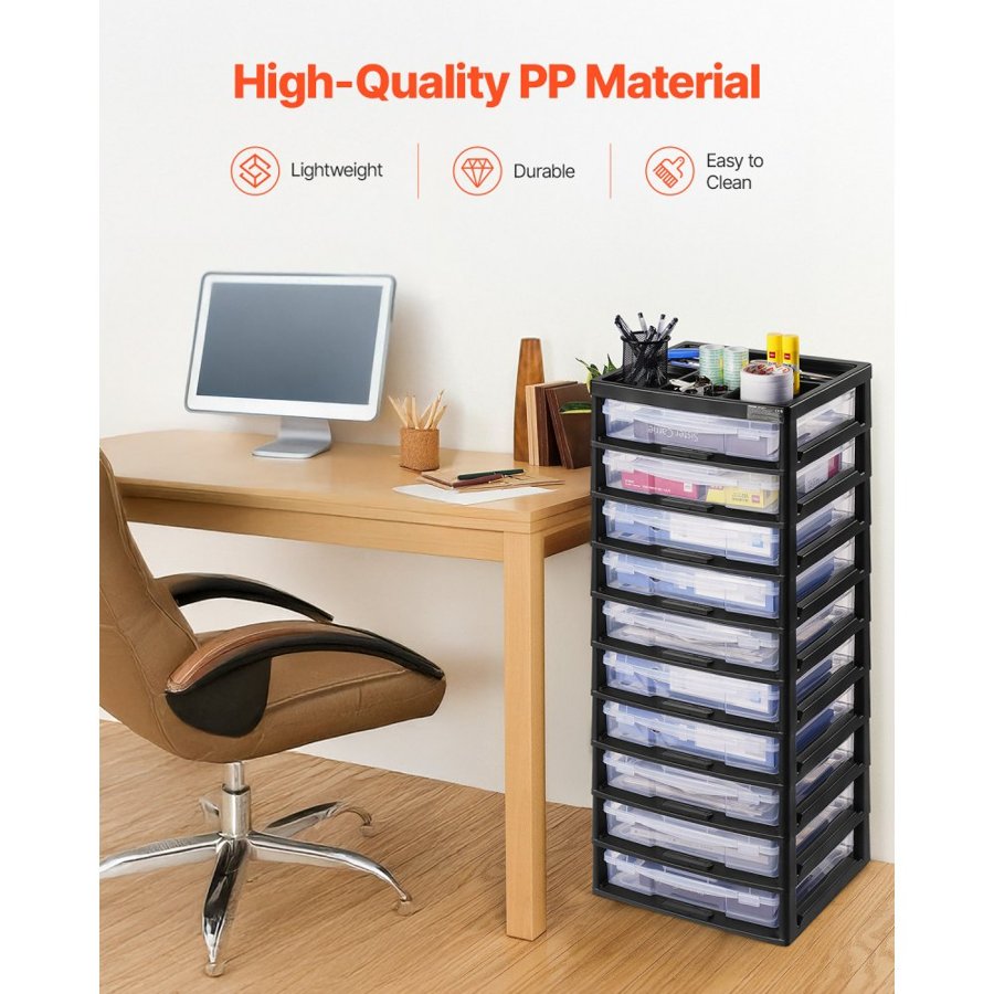 VEVOR Plastic Storage Organizer, 10-Tier Large Capacity with Organizer Top, Black Frame Only, PP Material Multifunctional Scrapbook Storage, for Office Essentials Tools Arts and Crafts Supplies