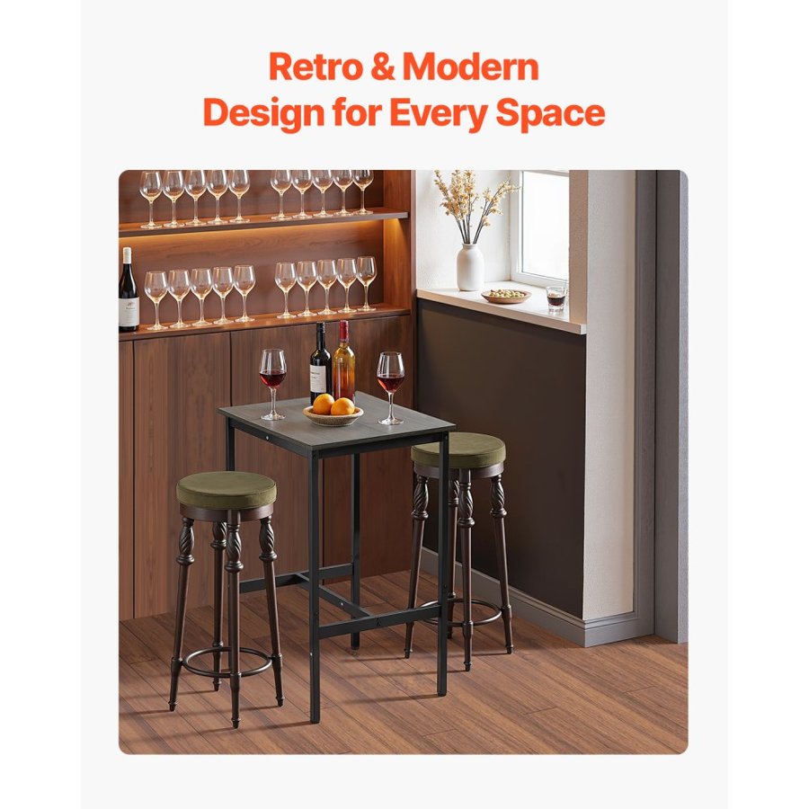 VEVOR Bar Table, Sturdy Metal Frame High Top Pub Table, Small Kitchen Dining, Cocktail Coffee Counter Bar Height Desk, Easy to Assemble, 24x24x36 in, for Living Room Party, Rustic Brown and Black
