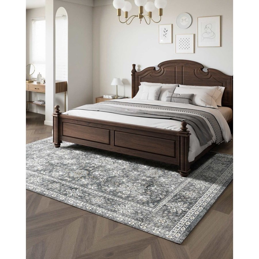 VEVOR Area Rug, 8 x 10 ft Large Washable Rug, Non-Slip and Tear-Resistant Soft Carpet, Pet & Child Friendly Vintage Area Rugs, Indoor Mat for Bedroom, Living Room, Kids Room, Entryway, Office, Gray