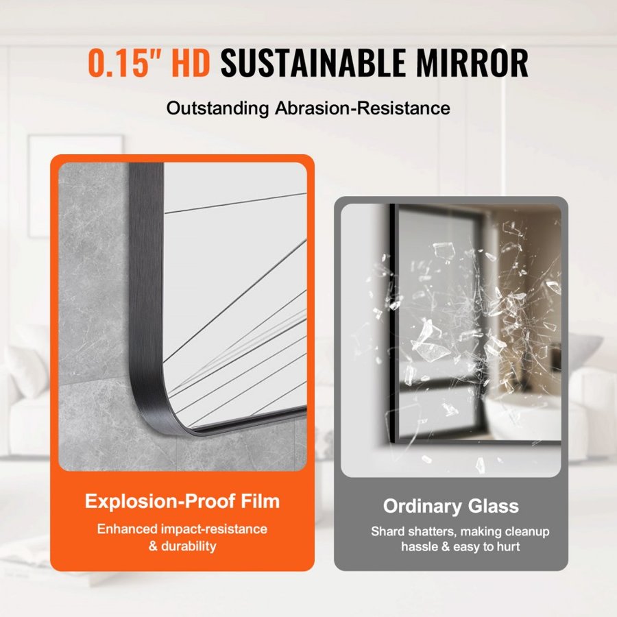 VEVOR Mirror with Aluminium Frame – 24 × 36 Wall Mount