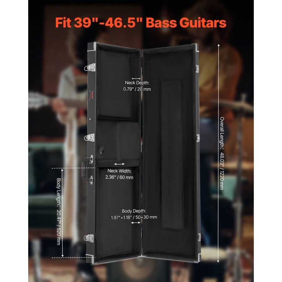 VEVOR Bass Guitar Hard Case 122 cm / 48.03in Waterproof With Lock And Key for Bass Guitar