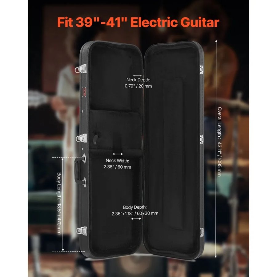VEVOR Hard Electric Guitar Case - 43.11" Lockable Shell, PVC