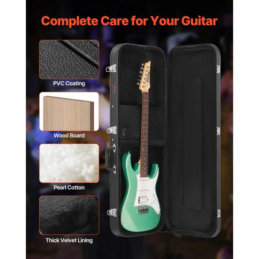 VEVOR Hard Electric Guitar Case - 43.11" Lockable Shell, PVC