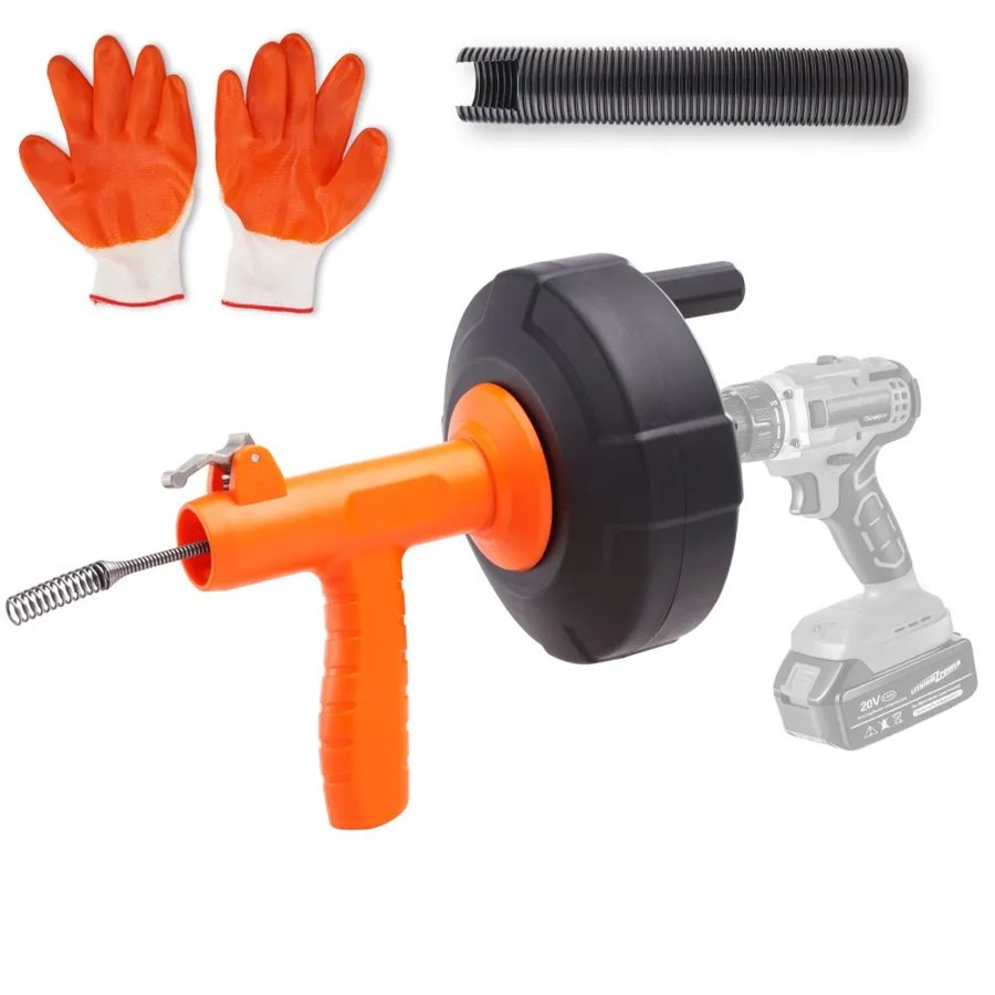 VEVOR Drain Auger 762 cm, Plumbing Snake Auto Feed, Plumbers Snake with Drill Attachment, Pipe Snake Drain Clog Remover for Kitchen Bathroom Shower Sink with Protective Hose and Gloves