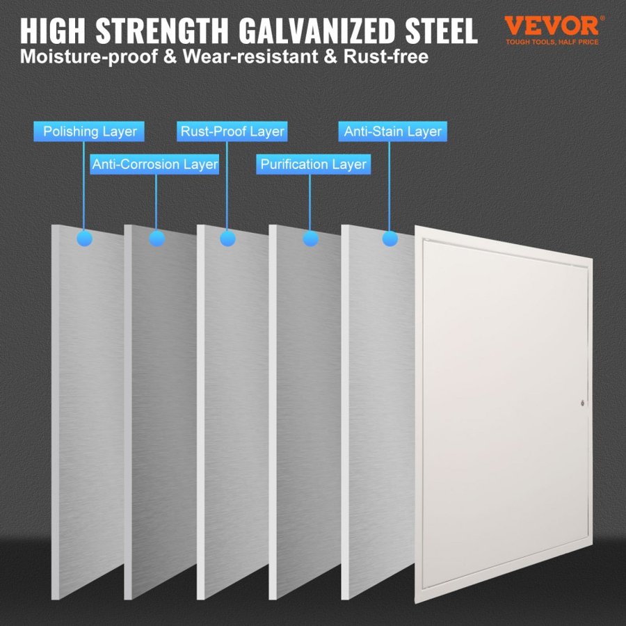 VEVOR Access Panel for Drywall, 64x64 cm Galvanized Steel Access Door, Easy Install Hinged Service Panel with Screwdriver Latch, for Ceiling Plumbing Electrical, 62x62 cm Cutout Size White