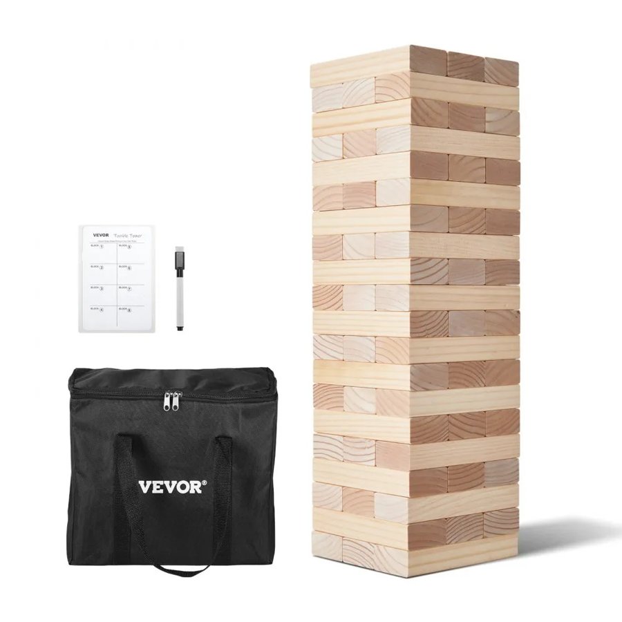 VEVOR Tumbling Timber Toy, 60 Blocks Giant Tumble Tower Blocks Game, Pine Wood Tumbling Tower Game with Carry Bag and Scoreboard, Wooden Stacking Game, Tumble Tower Family Games for Indoor/Outdoor