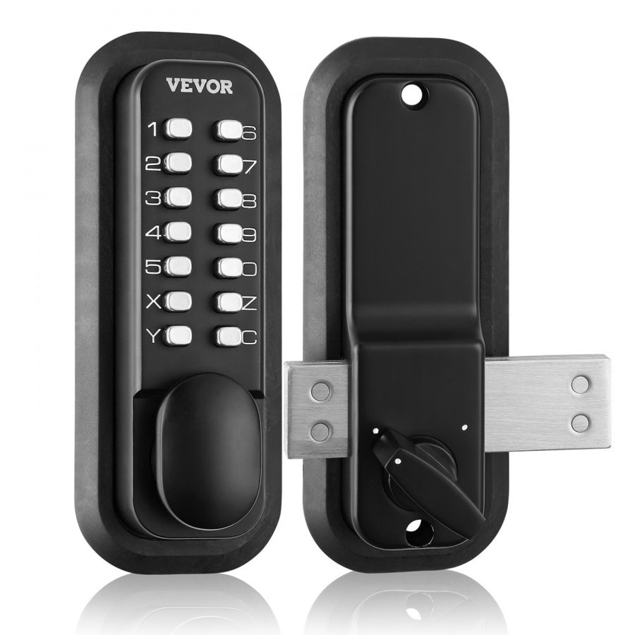 VEVOR Mechanical Keyless Entry Door Lock, 14 Digit Keypad, Outdoor Gate Door Locks Set with Surface-mounted Latch, Water-proof Zinc Alloy, Keypad and Knob, Easy to Install, for Garden, Yard, Garage