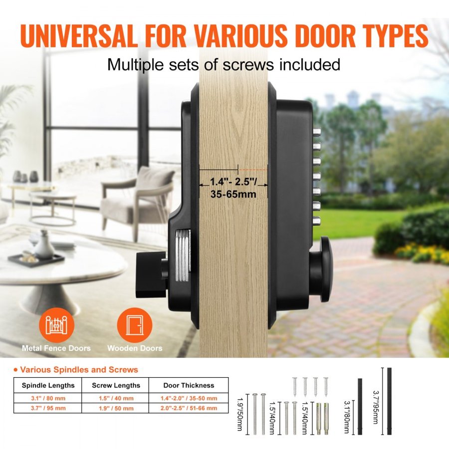 VEVOR Mechanical Keyless Entry Door Lock, 14 Digit Keypad, Outdoor Gate Door Locks Set with Surface-mounted Latch, Water-proof Zinc Alloy, Keypad and Knob, Easy to Install, for Garden, Yard, Garage
