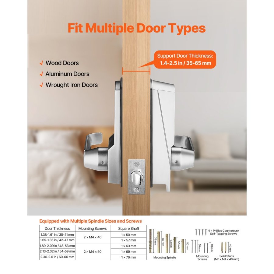 VEVOR Mechanical Keyless Entry Door Lock, 14 Key Mechanical Door Lock with Keys, Mechanical Keypad Door Lock with Handle, Stainless Steel Waterproof Keyless Gate Lock, for Home Office Outdoor Garage