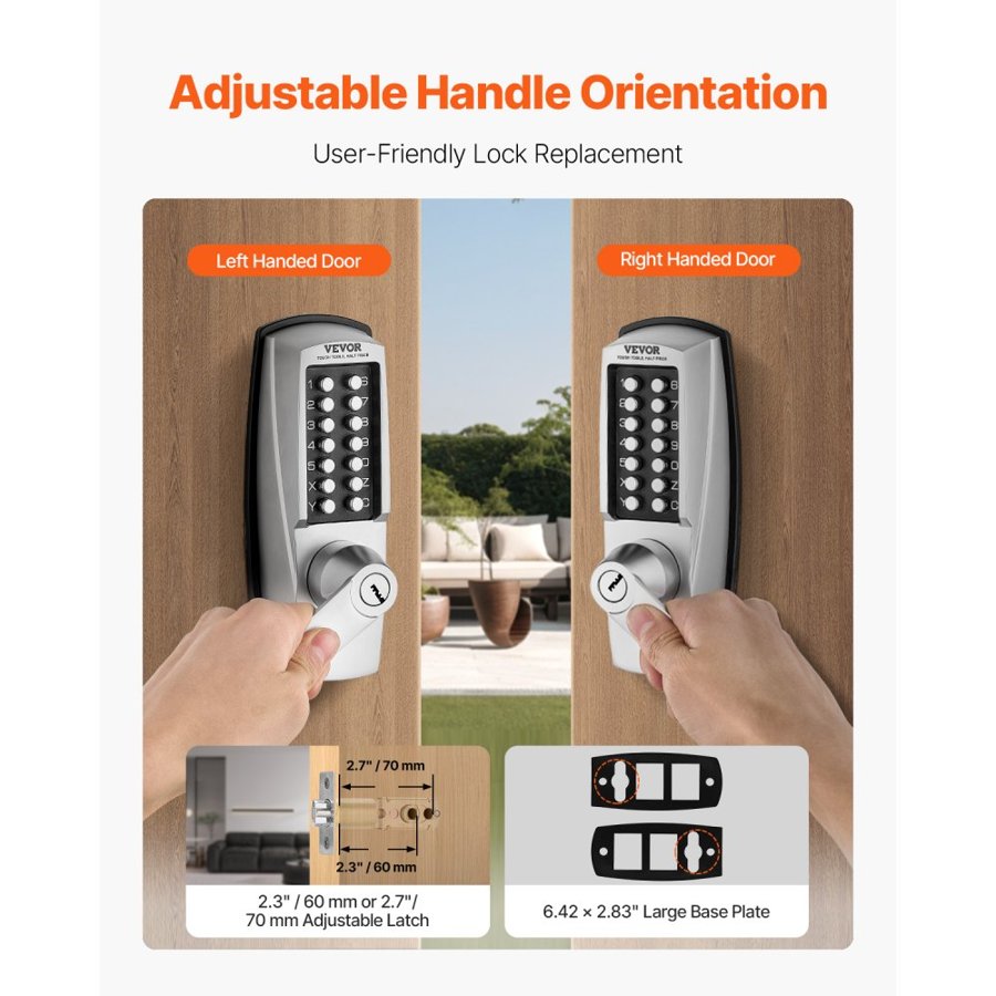 VEVOR Mechanical Keyless Entry Door Lock, 14 Key Mechanical Door Lock with Keys, Mechanical Keypad Door Lock with Handle, Stainless Steel Waterproof Keyless Gate Lock, for Home Office Outdoor Garage