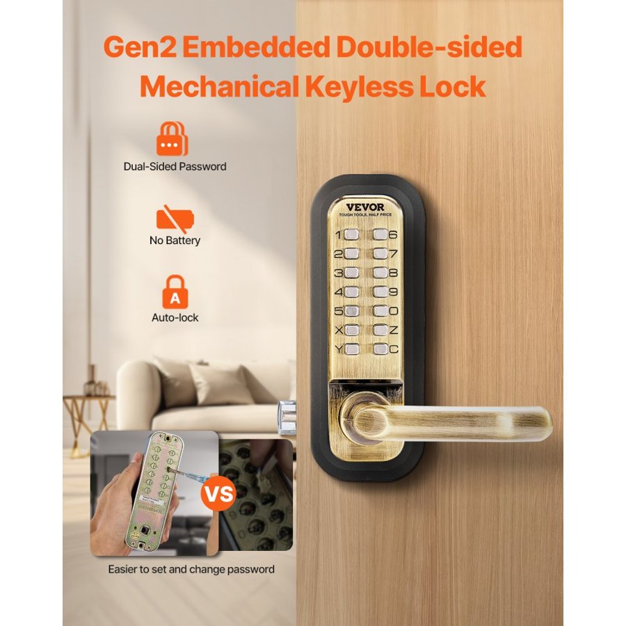 VEVOR Mechanical Keyless Entry Door Lock – 14-Key Pad