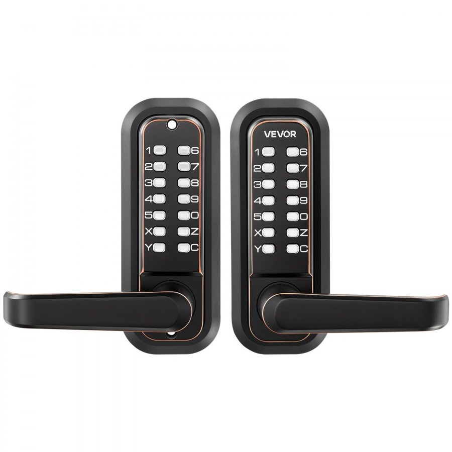 VEVOR Mechanical Keyless Entry Door Lock, 2.0 Code Upgrade, 4-7 Digits Code, Double-Sided Push Button Combination Keypad Door Lock with Handle, Auto Locking, for Indoor or Outdoor, Oil-Rubbed Bronze