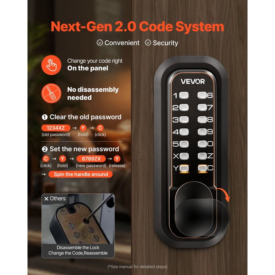 VEVOR Mechanical Keyless Door Lock – 4-7 Digits, 2.0 Code