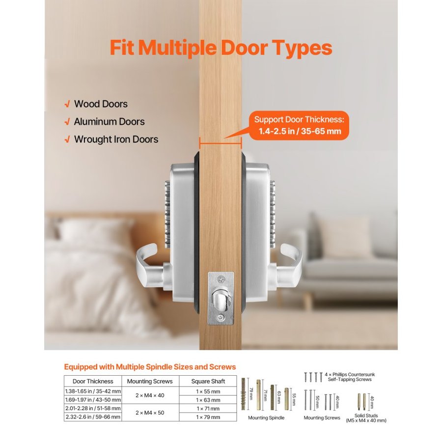 VEVOR Mechanical Keyless Entry Door Lock, 14 Key Mechanical Door Lock, Mechanical Keypad Door Lock with Handle, Double-Sided Stainless Steel Waterproof Keyless Gate Lock, for Home Office Yard, Sliver
