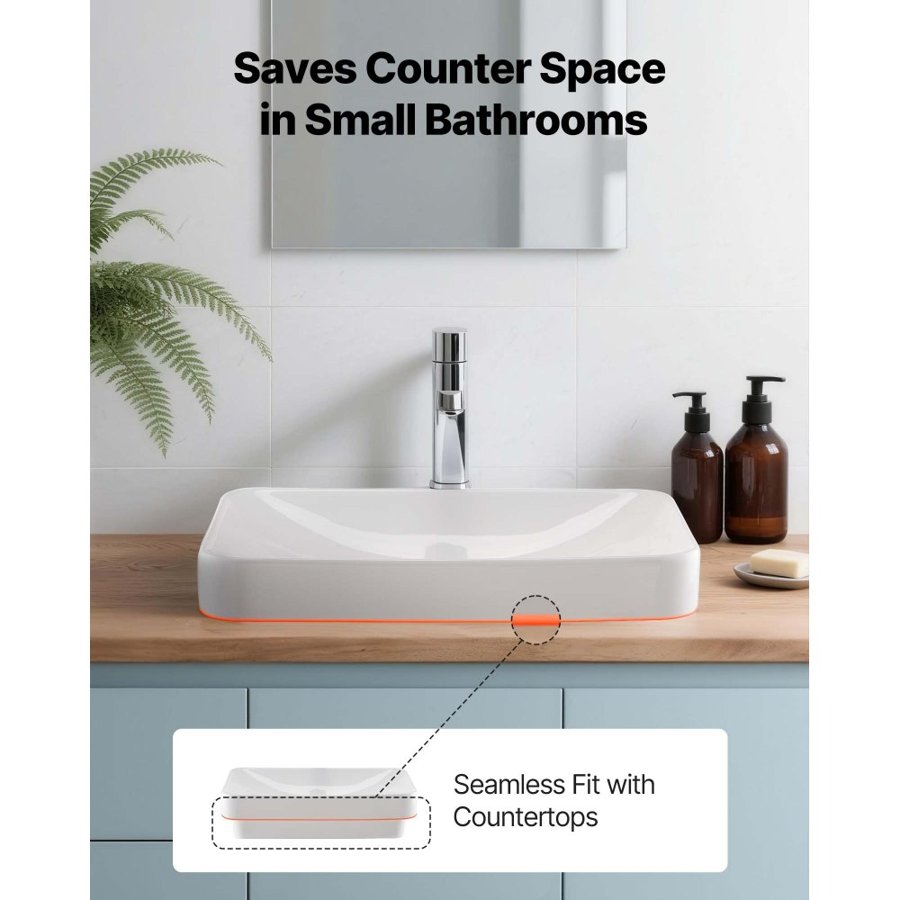 VEVOR Semi Recessed Lavatory Sink – 19.3"x12", White Ceramic