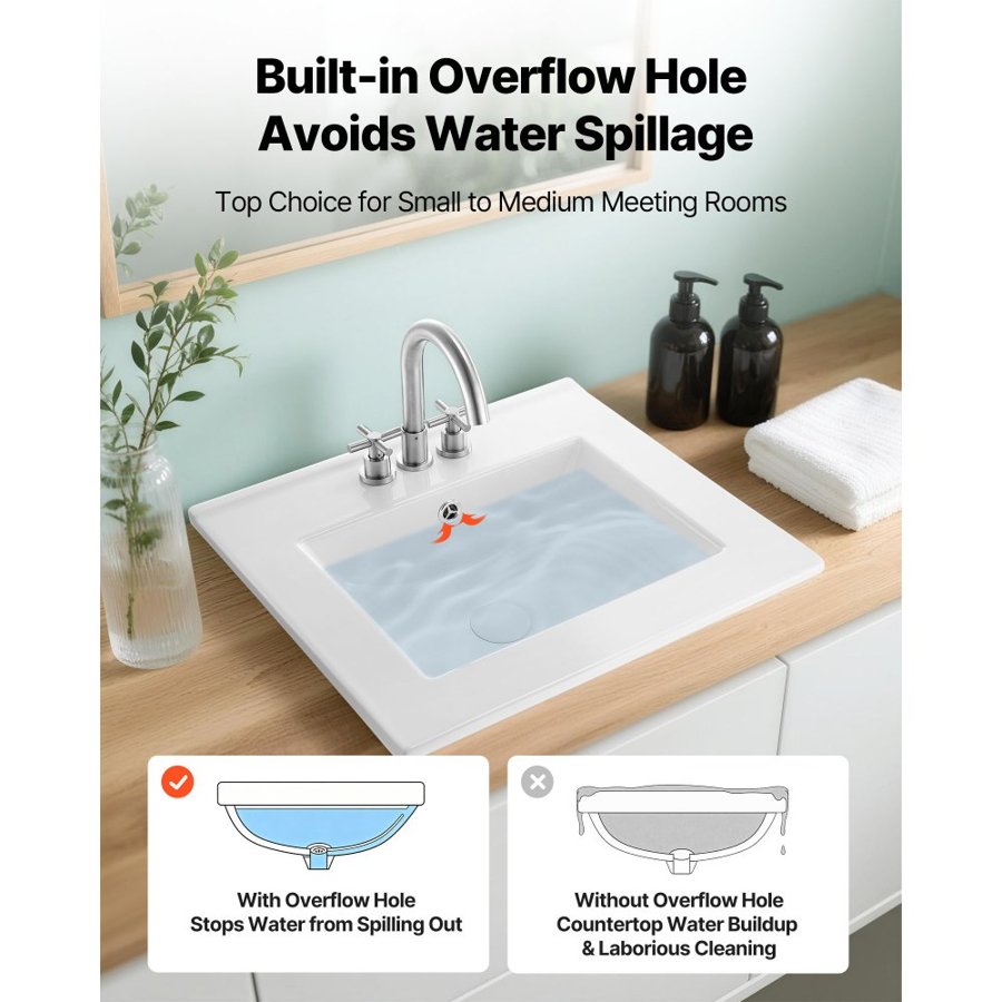 VEVOR Semi Recessed Rectangular Bathroom Sink – 20.08×18.31