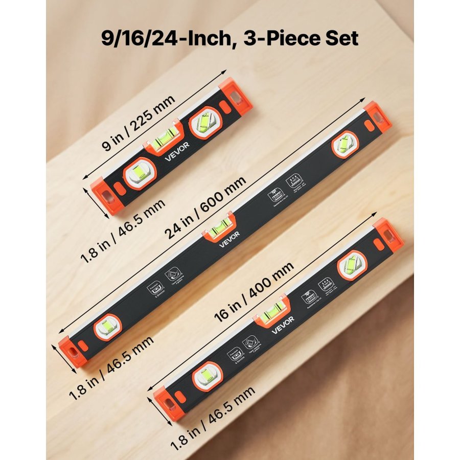 VEVOR Magnetic Level Set – 3 Pc, 225/400/600 mm