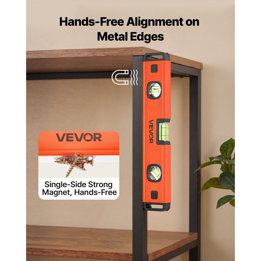 VEVOR Torpedo Level, 4-Piece (120/300/600/1000 mm), Magnetic Leveler Tool Set Aluminum Alloy, with Clear 3 Green Vials, Hanging Hole, Box Beam Multi-angle Measurement for Construction Home Renovation