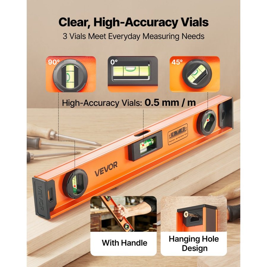 VEVOR Leveling Tool Set – 4 Pcs, Magnetic I-Beam, 3 Vials