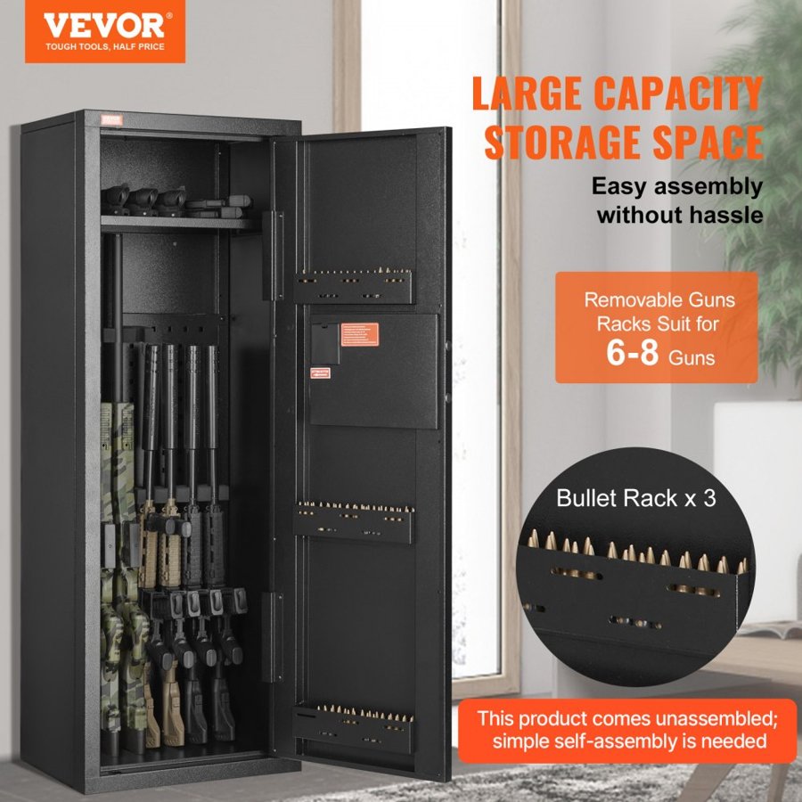 VEVOR 6-8 Rifles Gun Safe, Rifle Safe with Lock & Digital Keypad, Quick Access Tall Gun Storage Cabinet with Removable Shelf, Rifle Cabinet for Home Rifle and Shotguns (Assembly Required)