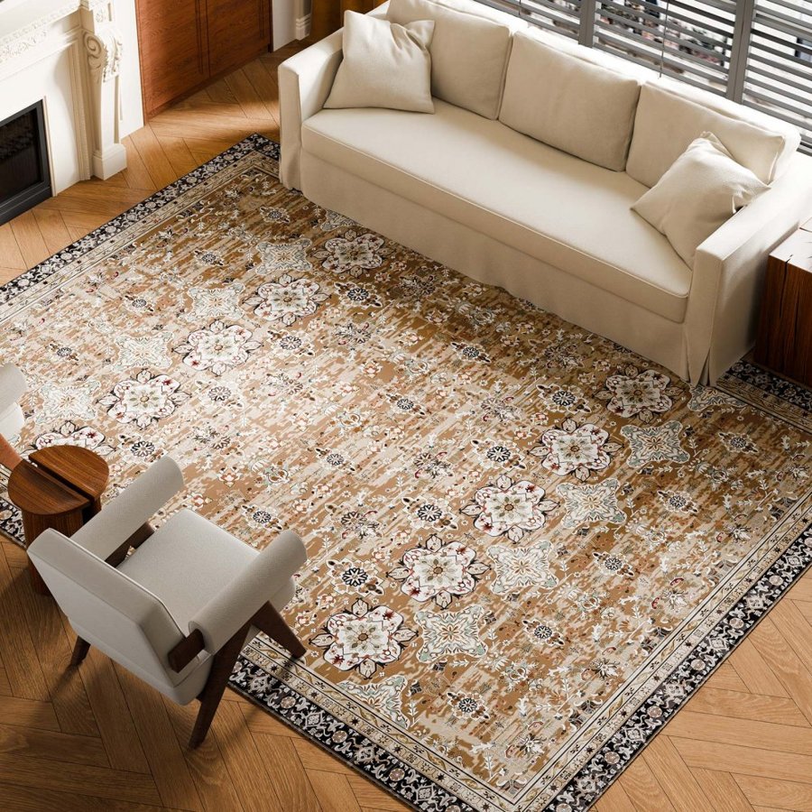 VEVOR Area Rug, 9 x 12 ft Large Washable Rug, Non-Slip and Tear-Resistant Soft Carpet, Pet & Child Friendly Vintage Area Rugs, Indoor Mat for Bedroom, Living Room, Kids Room, Office, Brown Green