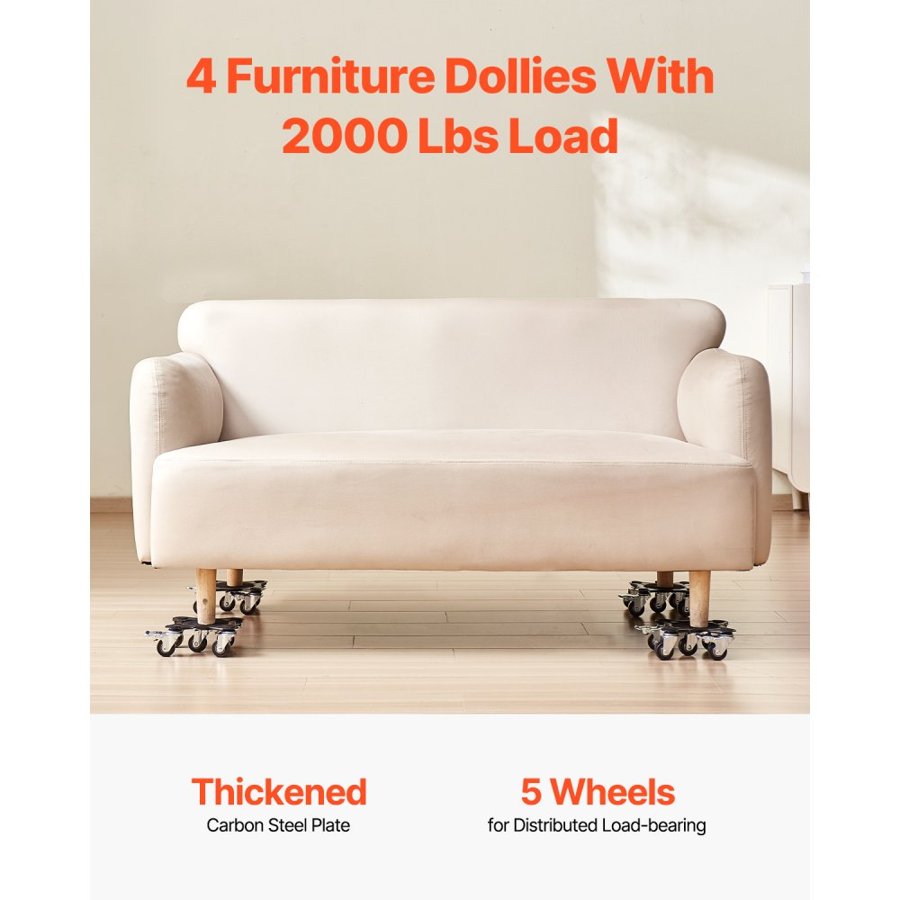 VEVOR Furniture Dolly, Maximum Load 1200 lbs, Heavy Duty Furniture Movers with 5 360° Rotation Wheels, Carbon Steel Panel, Furniture Lift Slider Tool Set for Appliances, Sofa, Fridge, Washing Machine