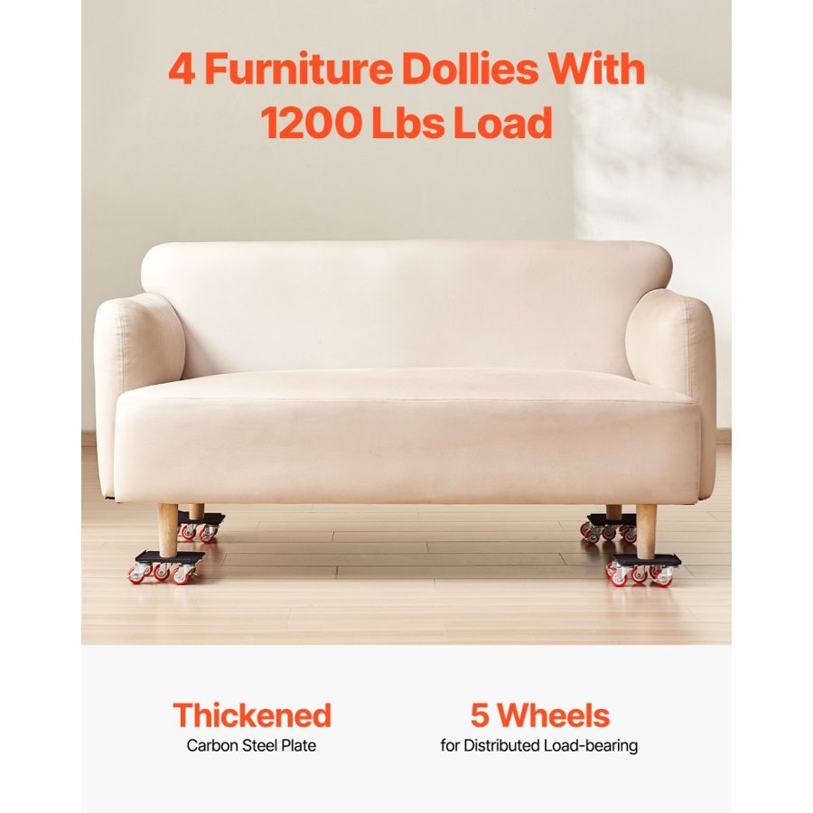 VEVOR Furniture Slide Movers – 1200 lbs, 5 Swivel Wheels