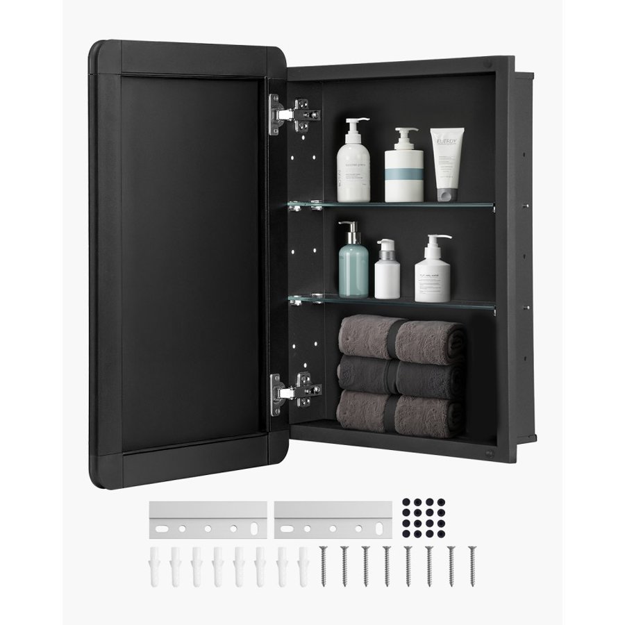 VEVOR Medicine Cabinet, 16 x 24 inch, Medicine Cabinet for Bathroom with Mirror,  Aluminum Frame Bathroom Wall Cabinet, 2-layer Adjustable Shelves, Recessed & Wall-mounted Installation