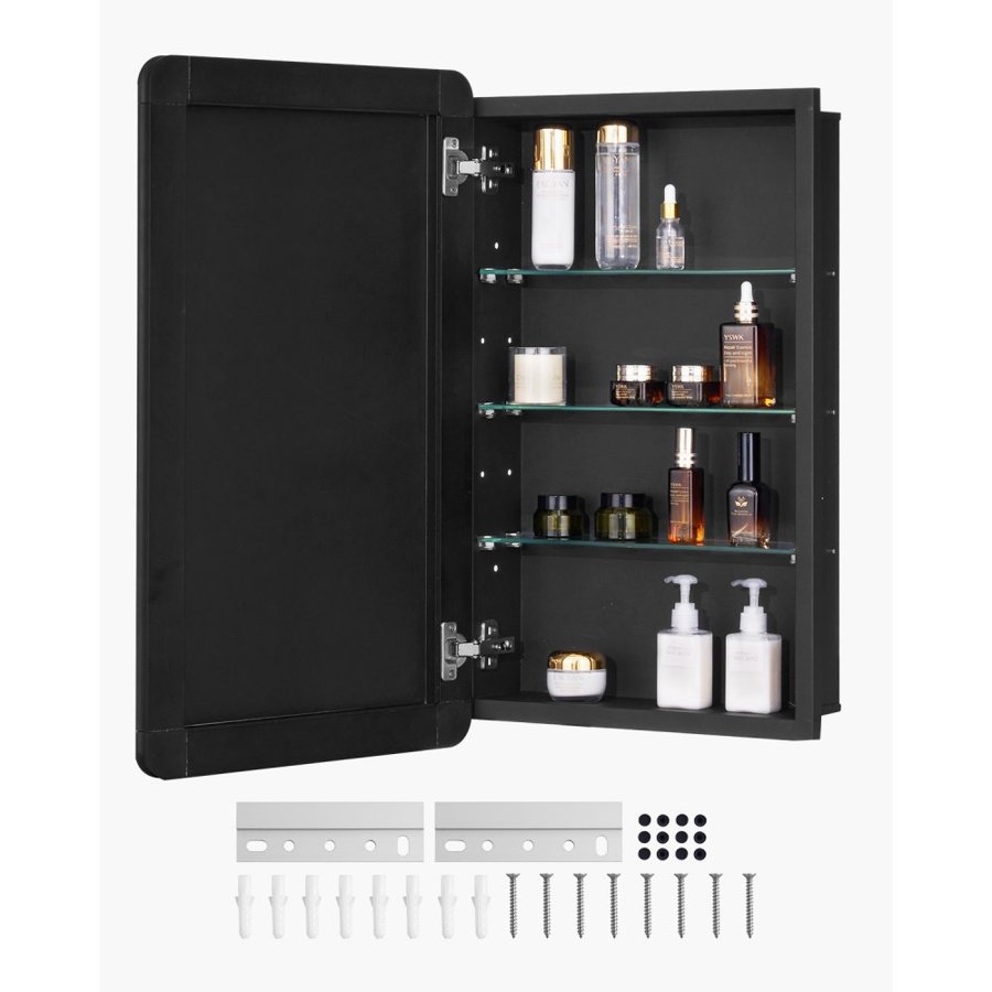 VEVOR Medicine Cabinet, 16.5 x 27.5 inch, Medicine Cabinet for Bathroom with Mirror,  Aluminum Frame Bathroom Wall Cabinet, 3-layer Adjustable Shelves, Recessed & Wall-mounted Installation