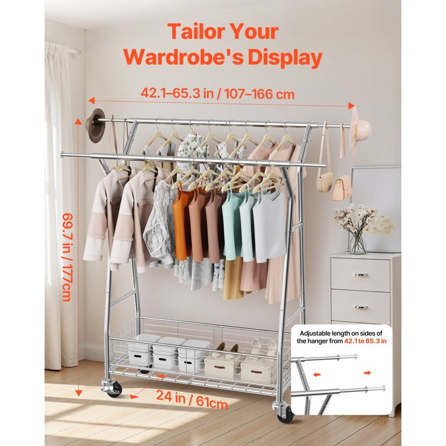 VEVOR Garment Clothing Rack – 330 LBS, 42.1 to 65.3 Inch