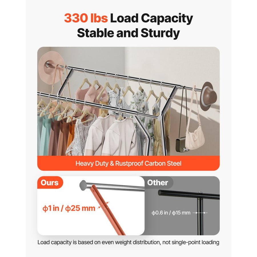 VEVOR Garment Clothing Rack – 330 LBS, 42.1 to 65.3 Inch