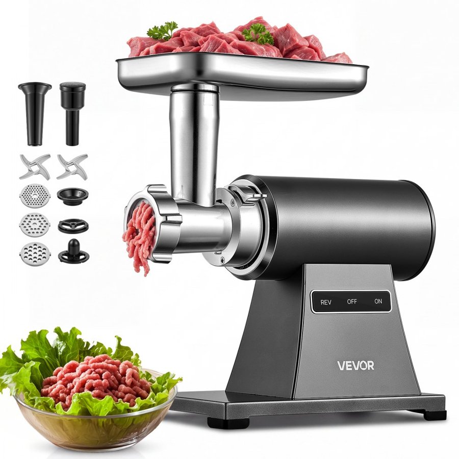VEVOR Electric Meat Grinder, 1.5-2 kg/min 2000W Max, #5 Home Meat Mincer with 3 Grinding Plates, Sausage Stuffing Tube & Kubbe Kit, 450W Steel Sausage Meatballs Maker for Home Kitchens