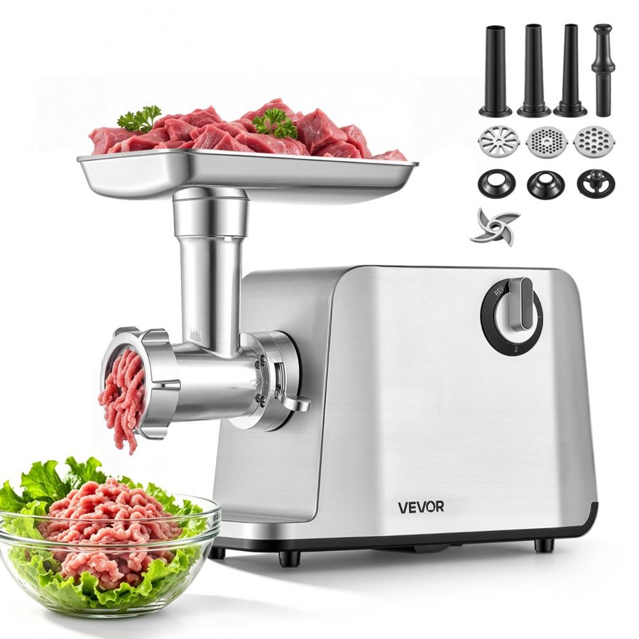 VEVOR Electric Meat Grinder, 1.5-3 kg/min 1800W Max, #5 Home Meat Mincer, 2-Speed with 3 Grinding Plates, 3 Sausage Stuff Tubes & Kubbe Kit, 700W Die-Cast Aluminum Sausage Maker for Home Kitchens