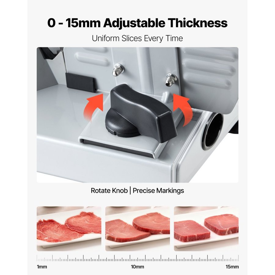 VEVOR Meat Slicer, Electric Deli Slicer with 190mm SUS420 Blade & 0-15mm Adjustable Thickness, 200W Home Food-Slicer for Frozen Meat, Ham, Baguett, Steak
