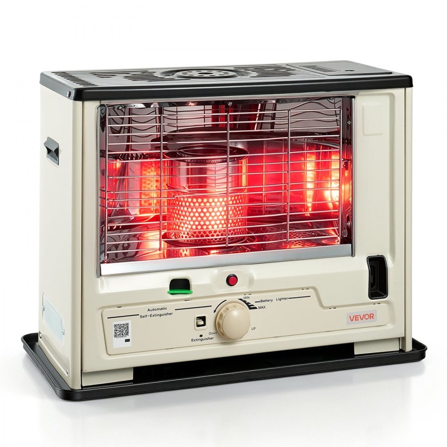 VEVOR Cordless Radiant Kerosene Heater, 10000 BTU Portable Space Heater, for Home, Garage, Camping, Workshop, Emergency, Outdoor Activity, with Flame Control, Tip-Over Shutoff, Funnel, Batteries